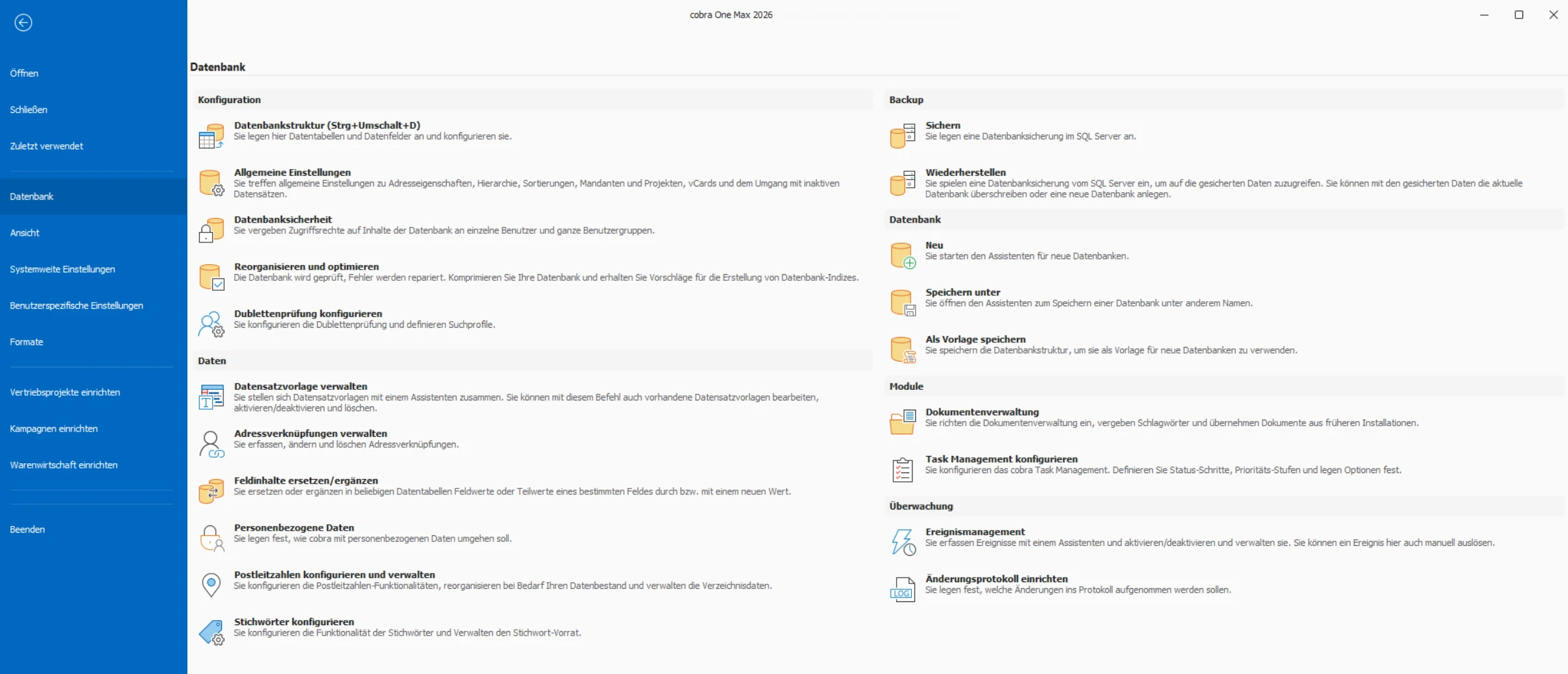 cobra CRM Classic Befehel Datei Einstellungen Aussehen