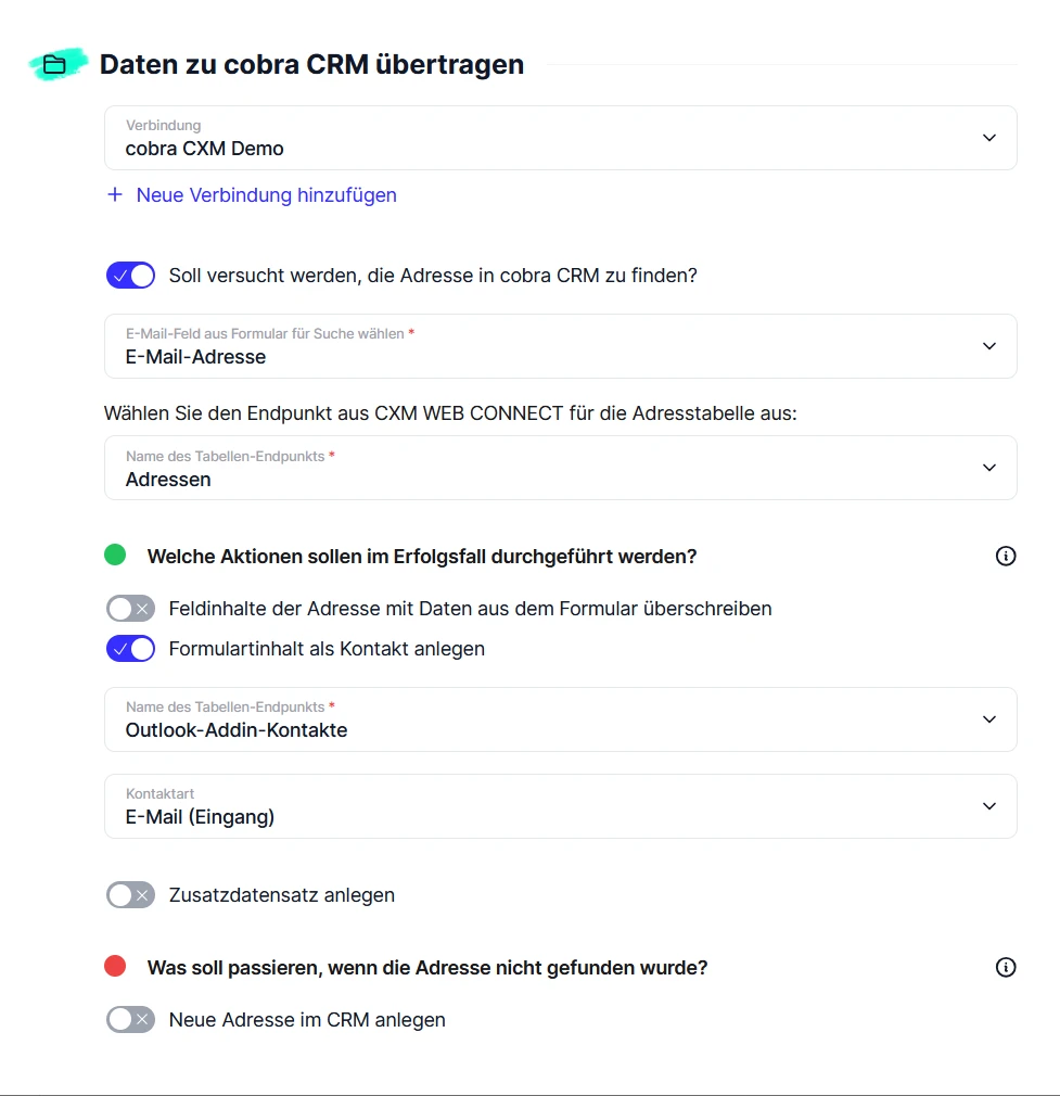 Forms Aktionen Daten Adresse CRM