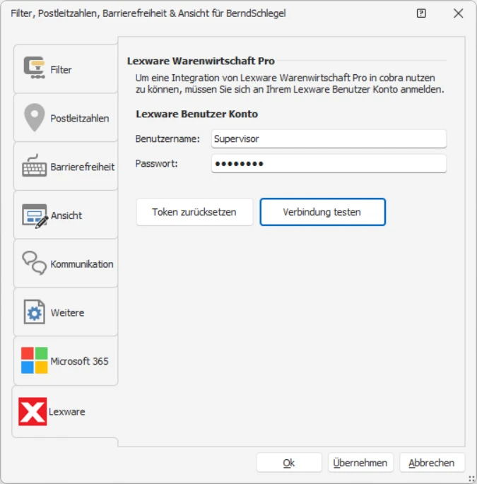 cobra Benutzerspezifsche Einstellungen Lexware