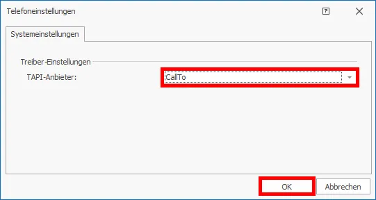 TAPI CallTo Aktivierung Telefoneinstellungen