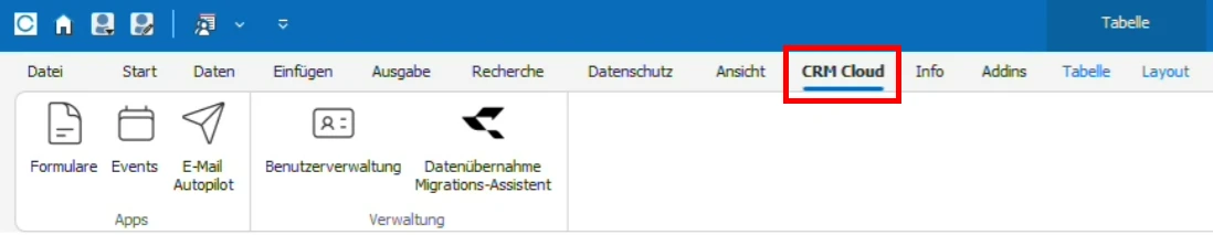 CRM Cloud cobra One Cloud CRM CLoud Reiter Menueband
