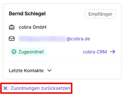 cobra Outlook Add-In Beispiel Zuordnungen aufheben