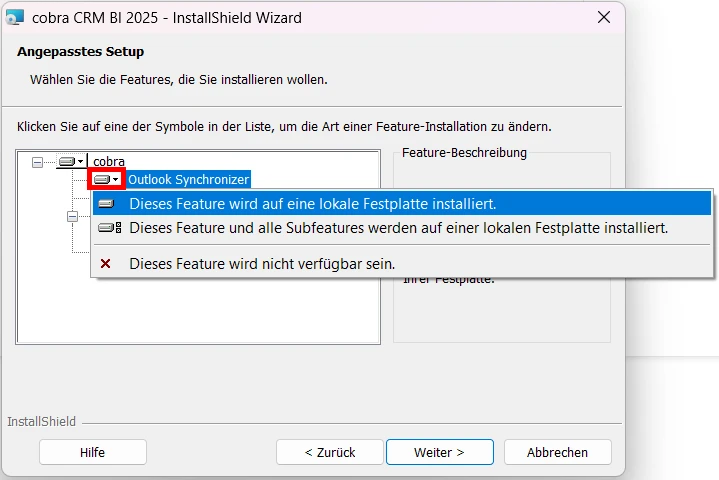 cobra Installation Outlook Syncronizer Windows Komponente installieren