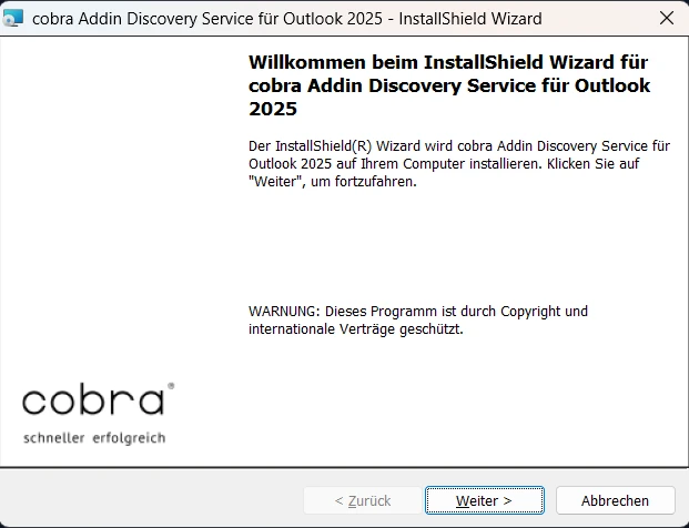 cobra Outlook Add-In Direktverbindung Terminal Server Discovery Service Installation